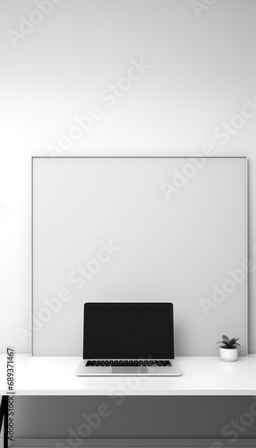 pc on desk in an empty room,