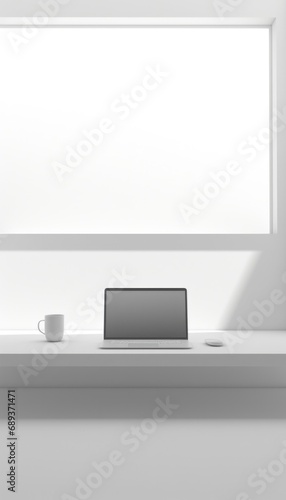 pc on desk in an empty room,