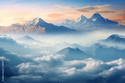 mountain range, mountains, dreamy cloudy mountains, peaks