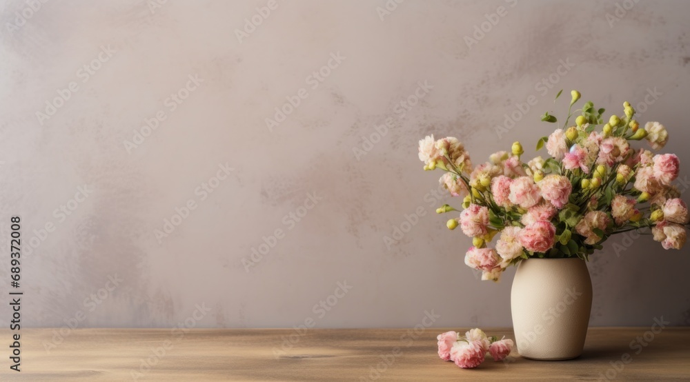 pretty flowers on concrete table with blank card, pretty flowers on concrete table with blank card,