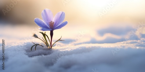 purple flower in snow,
