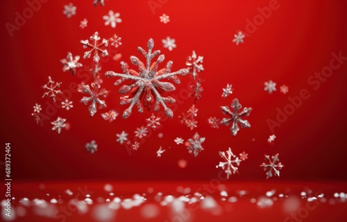 snowfalls flying over a red background,