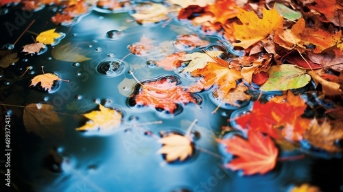 autumn leaves in water