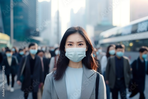 young asian woman wearing a protective mask