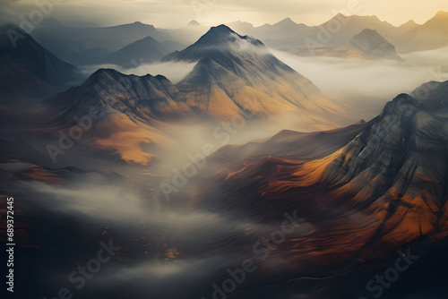 mountain range, mountains, dreamy cloudy mountains, peaks