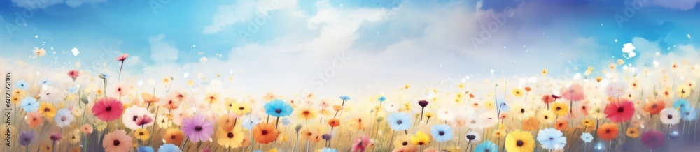 sun shining in the sky with flowers and blue sky,