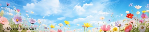 sun shining in the sky with flowers and blue sky,