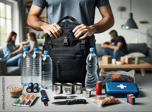 Hands pack a emergency kit or go bag is useful to hold all items useful for survival such as water,food,flashlight, first aid kit .During a disaster such as a wildfire a person can grab the bag and go photo