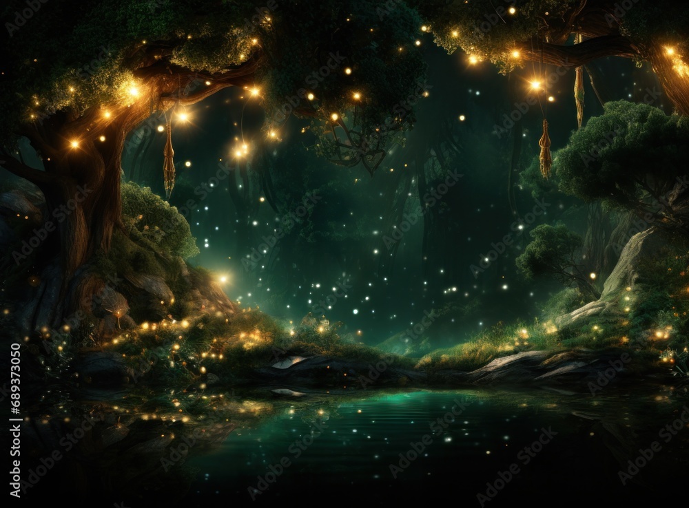 the background contains golden fairy lights and trees, the background contains golden fairy lights and trees,