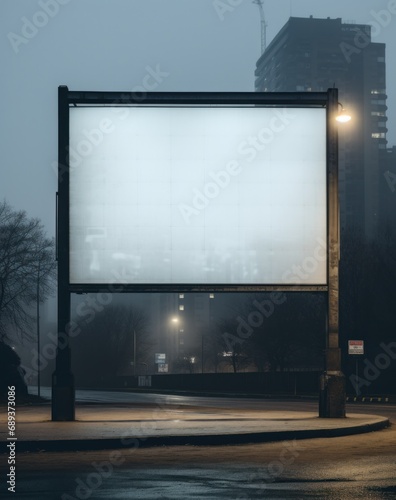 the empty billboard in the middle of a city,