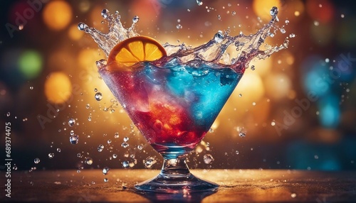 colorful tropical cocktail, exploding ingredients