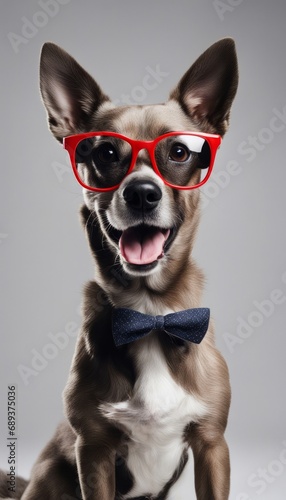 Stylish dog in red glasses and bow tie © Mikalai