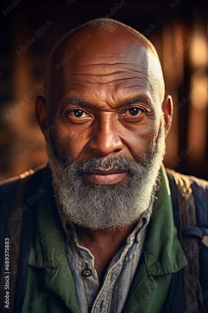 Obraz premium bald and bearded African-American man posing in front of the camera