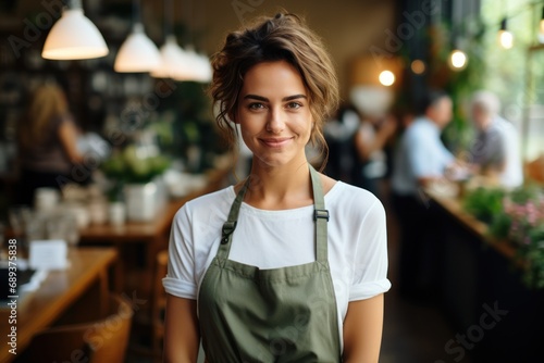 Waitress woman with apron in café