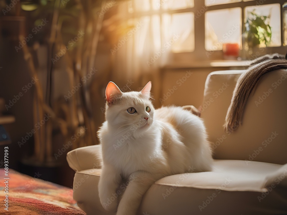 Adorable cat sitting on the couch, Pets and lifestyle concept
