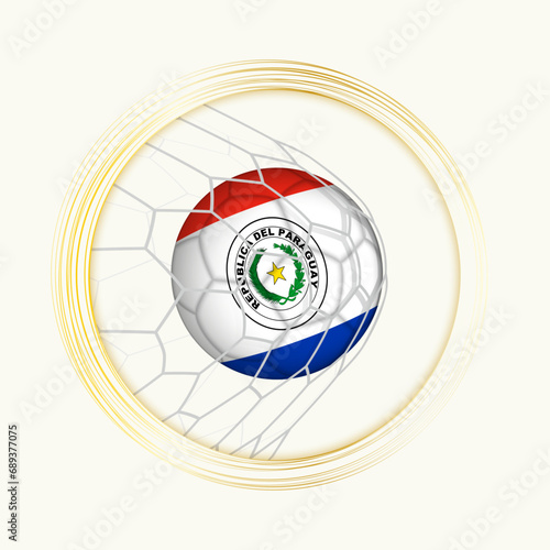 Paraguay scoring goal, abstract football symbol with illustration of Paraguay ball in soccer net.