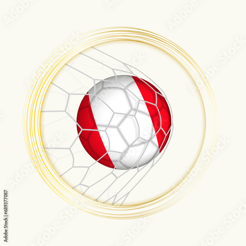 Peru scoring goal, abstract football symbol with illustration of Peru ball in soccer net.