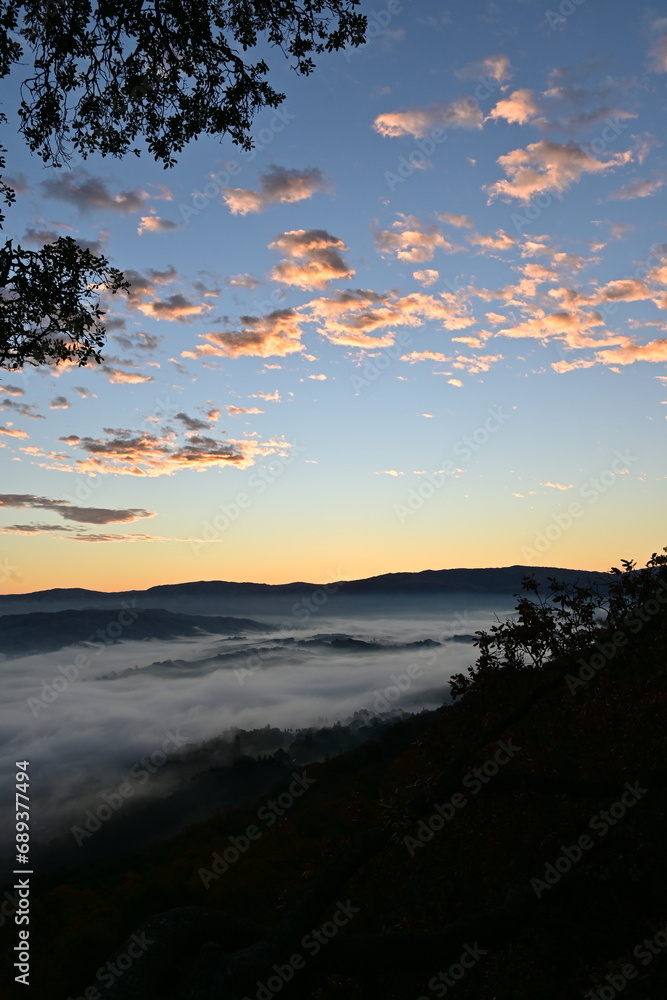 sunset over the fog