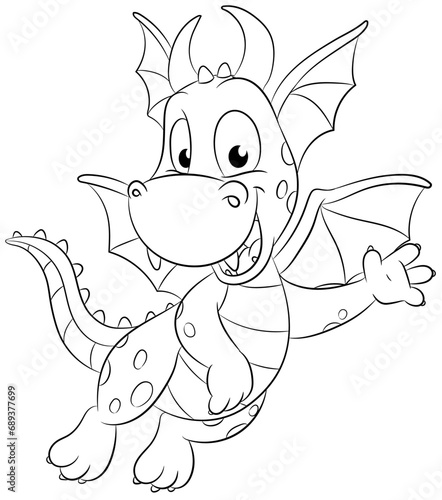 Niedlicher Drache winkt dem Betrachter fröhlich zu - Vektor-Illustration