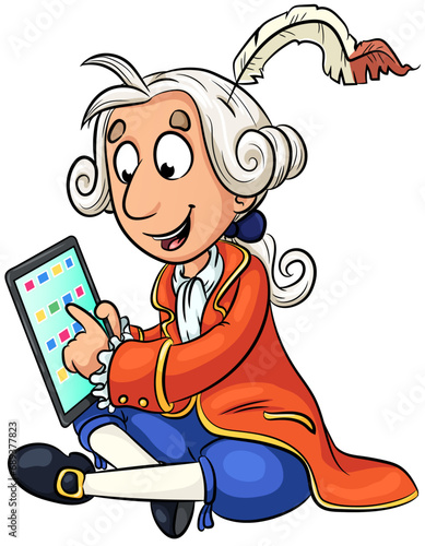 Mann in historischer Kleidung mit einem Tablet - Vektor-Illustration