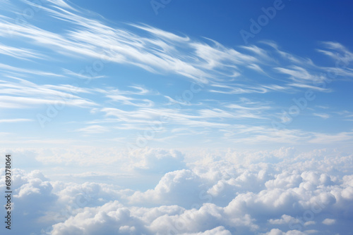 Wispy cirrus clouds painting delicate strokes across a vast sky, contributing to the canvas of atmospheric beauty. Concept of high-altitude brushstrokes. Generative Ai.