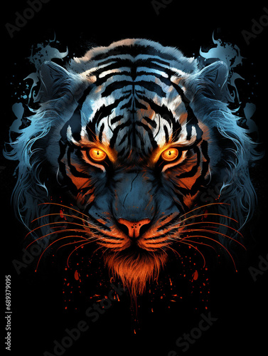 tiger looks angry with deep red eyes, in the style of dark silver and dark orange created with Generative Ai © Andrii Yablonskyi