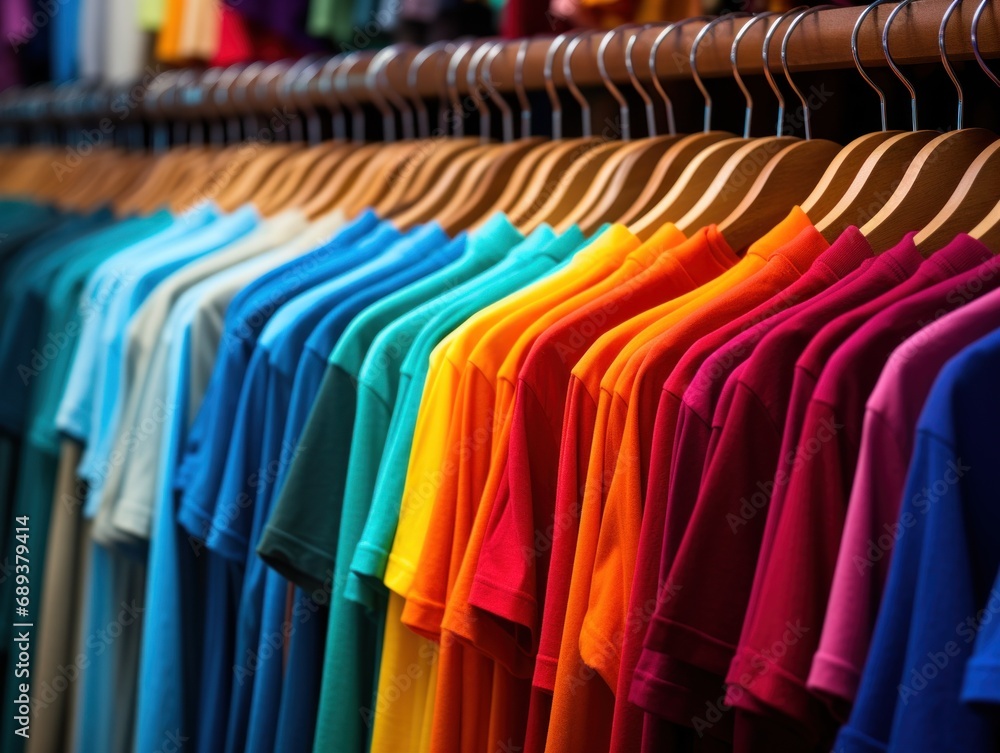 tshirt colors displayed on a rack,