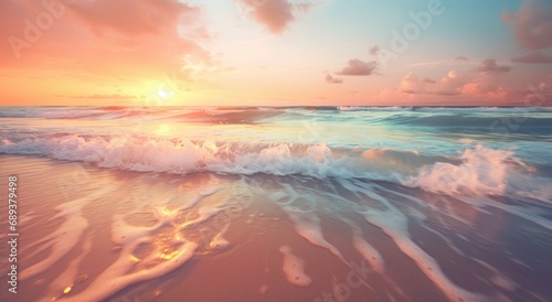 water splashed into the beach at sunset,