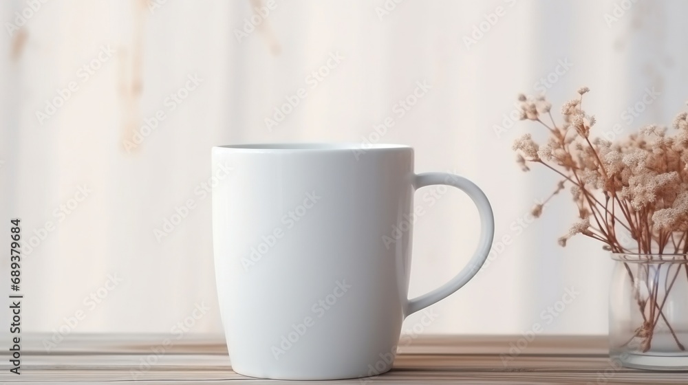 Obraz premium white coffee cups with white cookie dough, sugar cookies and Christmas decor