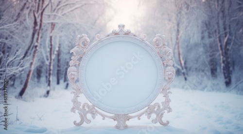 white frame in the snow background,
