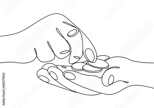 Hands. To count money. Coins. One line