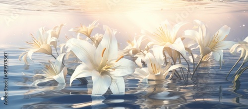 white lily flowers in the water,
