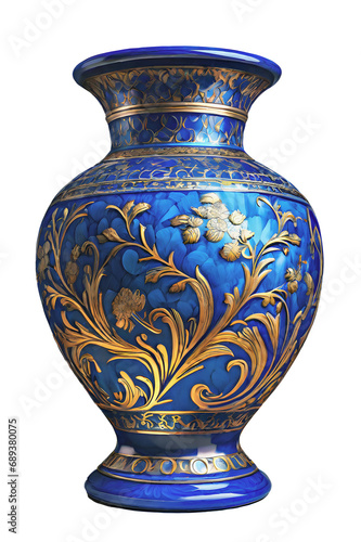 Vintage cobalt blue porcelain vase with drawn decorations for a clean, clear background generated ai