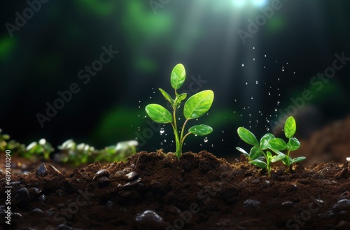young plant sprouts growing from the dirt,