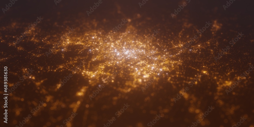 Street lights map of Vienna (Austria) with tilt-shift effect, view from east. Imitation of macro shot with blurred background. 3d render, selective focus