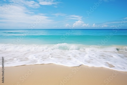 A tranquil beach with gentle waves washing ashore.