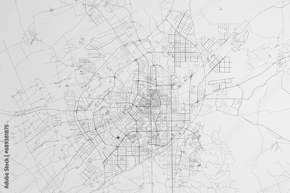 Map of the streets of Changchun (China) on white background. 3d render, illustration