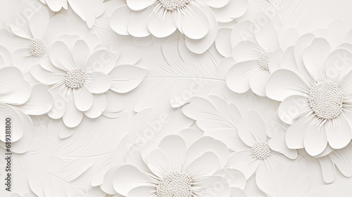 a white paper background adorned with delicately embossed flowers, a textured floral pattern that combines elegance with simplicity. SEAMLESS PATTERN. SEAMLESS WALLPAPER. photo