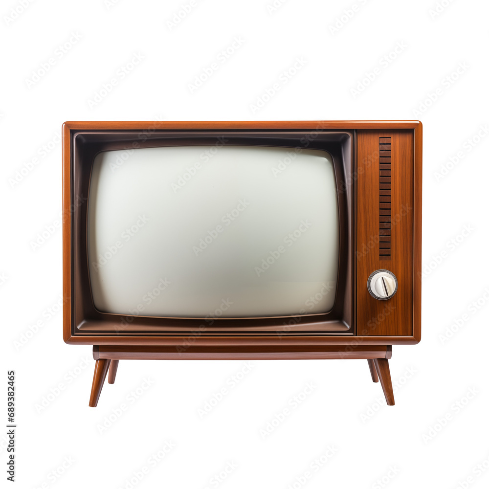 Old TV with white screen, cut out - stock png.	