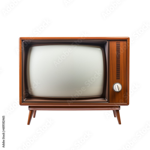 Old TV with white screen, cut out - stock png.	