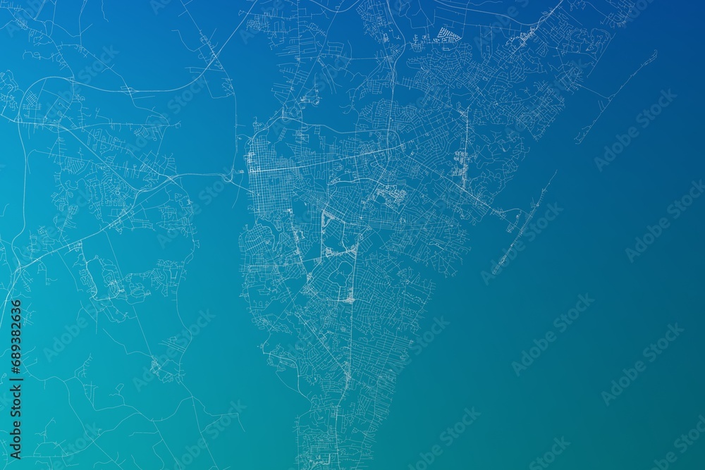 Fototapeta premium Map of the streets of Wilmington (North Carolina, USA) made with white lines on greenish blue gradient background. 3d render, illustration