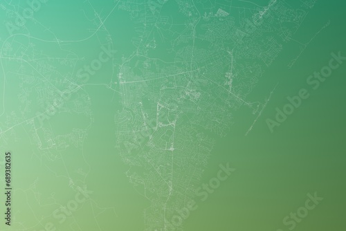 Map of the streets of Wilmington (North Carolina, USA) made with white lines on yellowish green gradient background. Top view. 3d render, illustration