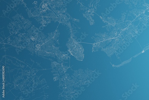 Map of the streets of Charleston (South Carolina, USA) made with white lines on blue paper. Rough background. 3d render, illustration photo