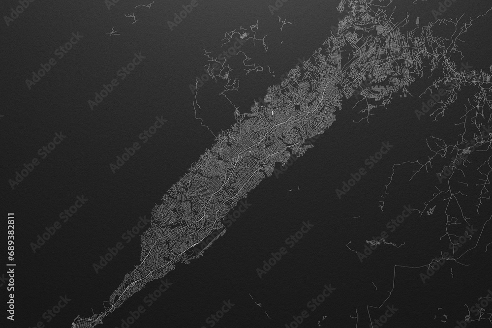 Fototapeta premium Street map of Conakry (Guinea) on black paper with light coming from top