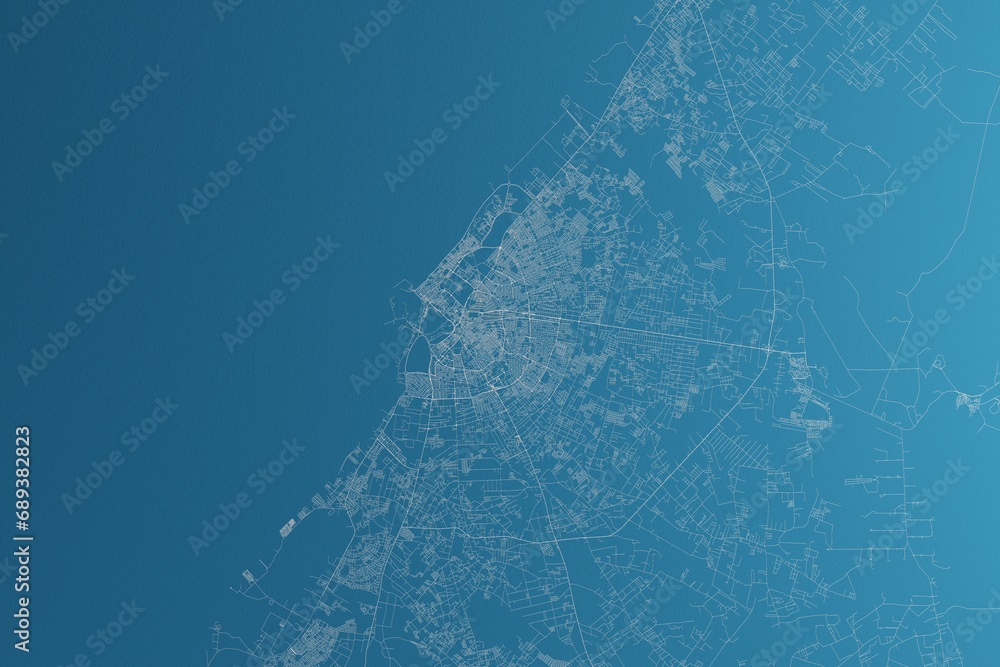 Map of the streets of Benghazi (Libya) made with white lines on blue ...