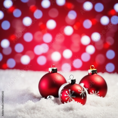 Christmas Gifts box on a snowy background  A bokeh background effect.