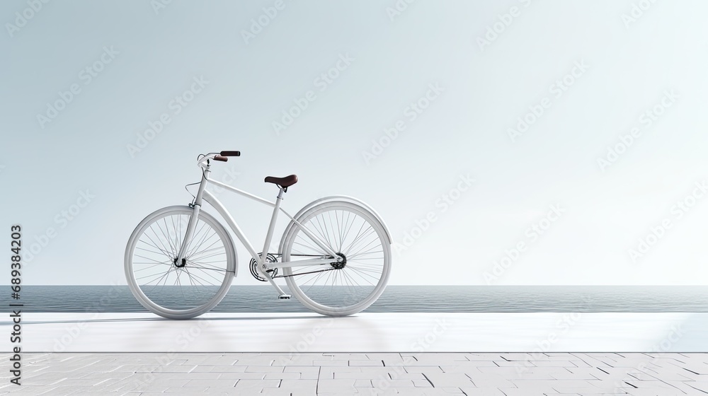 a bicycle near the beach, capturing the serene atmosphere and coastal charm, emphasizing the simplicity and tranquility of the beachside scene. - obrazy, fototapety, plakaty 