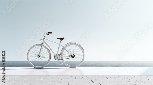 a bicycle near the beach, capturing the serene atmosphere and coastal charm, emphasizing the simplicity and tranquility of the beachside scene. photo