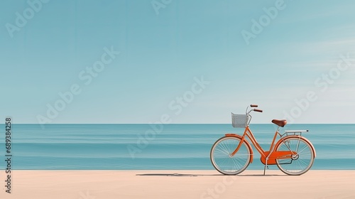 a bicycle near the beach, capturing the serene atmosphere and coastal charm, emphasizing the simplicity and tranquility of the beachside scene. photo