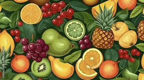 seamless pattern with different kinds of fruits